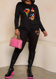 Womens Long Sleeve Tracksuit Crewneck Tops And Long Pants Printed Leisure 2 Piece Outfits
