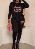 Womens Long Sleeve Tracksuit Crewneck Tops And Long Pants Printed Leisure 2 Piece Outfits