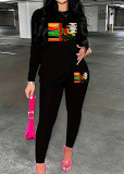 Womens Long Sleeve Tracksuit Crewneck Tops And Long Pants Printed Leisure 2 Piece Outfits