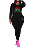 Womens Long Sleeve Tracksuit Crewneck Tops And Long Pants Printed Leisure 2 Piece Outfits