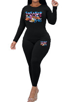 Womens Long Sleeve Tracksuit Crewneck Tops And Long Pants Printed Leisure 2 Piece Outfits