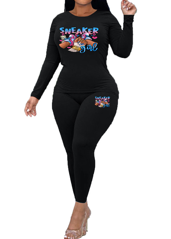 Womens Long Sleeve Tracksuit Crewneck Tops And Long Pants Printed Leisure 2 Piece Outfits