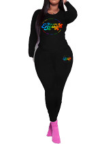 Womens Long Sleeve Tracksuit Crewneck Tops And Long Pants Printed Leisure 2 Piece Outfits