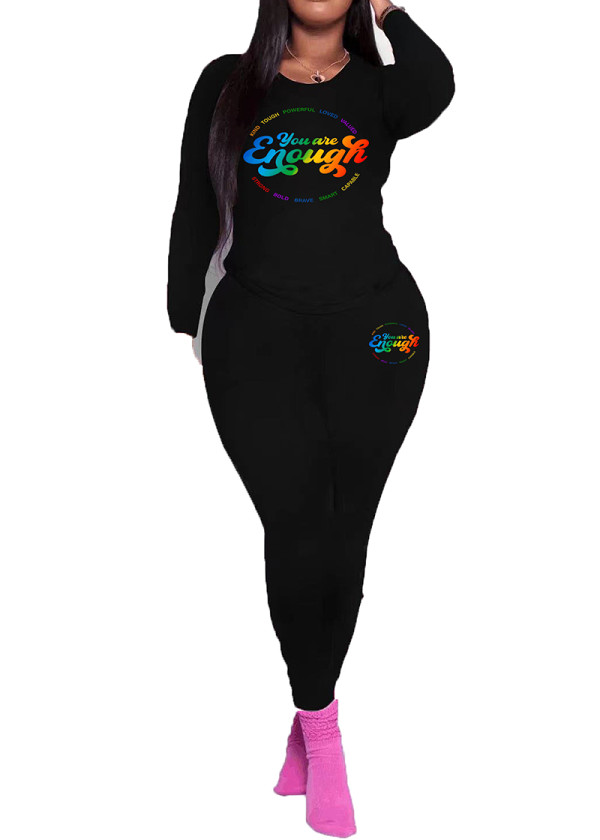 Womens Long Sleeve Tracksuit Crewneck Tops And Long Pants Printed Leisure 2 Piece Outfits