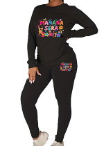Womens Long Sleeve Tracksuit Crewneck Tops And Long Pants Printed Leisure 2 Piece Outfits