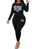 Womens Long Sleeve Tracksuit Crewneck Tops And Long Pants Printed Leisure 2 Piece Outfits