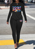 Womens Long Sleeve Tracksuit Crewneck Tops And Long Pants Printed Leisure 2 Piece Outfits