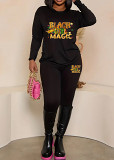 Womens Long Sleeve Tracksuit Crewneck Tops And Long Pants Printed Leisure 2 Piece Outfits