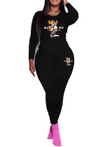 Womens Long Sleeve Tracksuit Crewneck Pullover Tops And Long Pants Tracksuit Printed Leisure 2 Piece Outfits