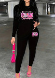 Womens Long Sleeve Tracksuit Crewneck Tops And Long Pants Printed Leisure 2 Piece Outfits