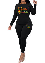 Womens Long Sleeve Tracksuit Crewneck Tops And Long Pants Printed Leisure 2 Piece Outfits