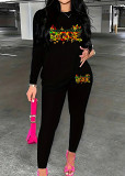 Womens Long Sleeve Tracksuit Crewneck Tops And Long Pants Printed Leisure 2 Piece Outfits
