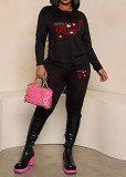 Womens Long Sleeve Tracksuit Crewneck Tops And Long Pants Printed Leisure 2 Piece Outfits