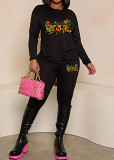 Womens Long Sleeve Tracksuit Crewneck Tops And Long Pants Printed Leisure 2 Piece Outfits