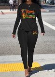 Womens Long Sleeve Tracksuit Crewneck Tops And Long Pants Printed Leisure 2 Piece Outfits