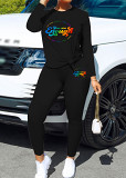 Womens Long Sleeve Tracksuit Crewneck Tops And Long Pants Printed Leisure 2 Piece Outfits