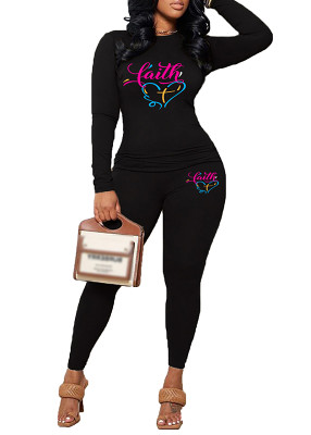 Womens Long Sleeve Tracksuit Crewneck Tops And Long Pants Printed Leisure 2 Piece Outfits