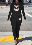 Womens Long Sleeve Tracksuit Crewneck Tops And Long Pants Printed Leisure 2 Piece Outfits