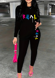 Womens Long Sleeve Tracksuit Crewneck Tops And Long Pants Printed Leisure 2 Piece Outfits