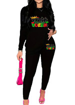 Womens Long Sleeve Tracksuit Crewneck Tops And Long Pants Printed Leisure 2 Piece Outfits