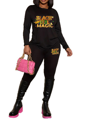 Womens Long Sleeve Tracksuit Crewneck Tops And Long Pants Printed Leisure 2 Piece Outfits
