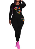 Womens Long Sleeve Tracksuit Crewneck Tops And Long Pants Printed Leisure 2 Piece Outfits