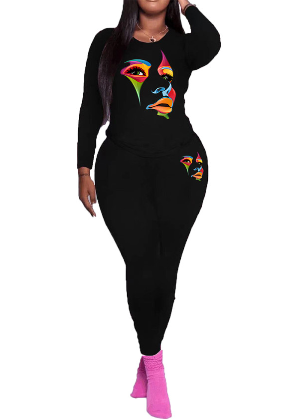 Womens Long Sleeve Tracksuit Crewneck Tops And Long Pants Printed Leisure 2 Piece Outfits