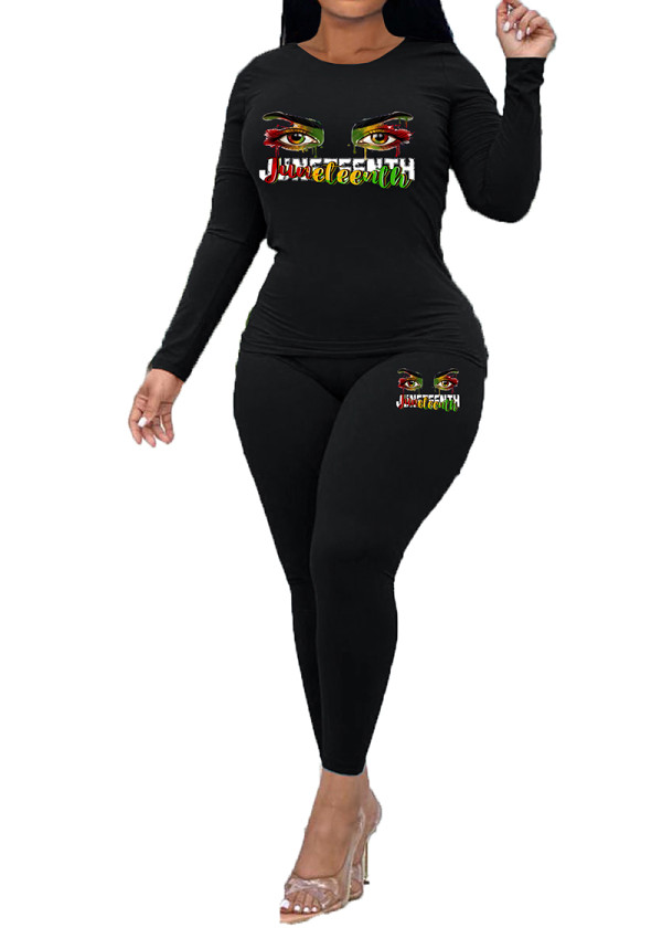 Womens Long Sleeve Tracksuit Crewneck Tops And Long Pants Printed Leisure 2 Piece Outfits