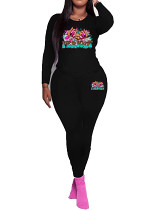 Womens Long Sleeve Tracksuit Crewneck Pullover Tops And Long Pants Printed Leisure 2 Piece Outfits