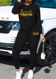 Womens Long Sleeve Tracksuit Crewneck Tops And Long Pants Printed Leisure 2 Piece Outfits