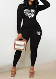 Womens Long Sleeve Tracksuit Crewneck Tops And Long Pants Printed Leisure 2 Piece Outfits