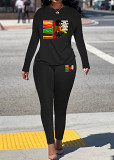 Womens Long Sleeve Tracksuit Crewneck Tops And Long Pants Printed Leisure 2 Piece Outfits