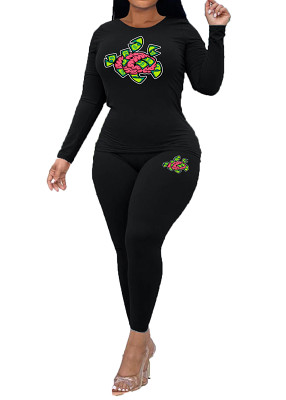 Womens Long Sleeve Tracksuit Crewneck Tops And Long Pants Printed Leisure 2 Piece Outfits