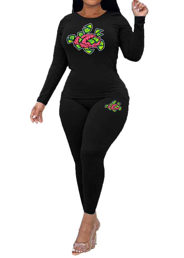 Womens Long Sleeve Tracksuit Crewneck Tops And Long Pants Printed Leisure 2 Piece Outfits