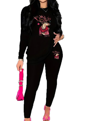 Womens Long Sleeve Tracksuit Crewneck Tops And Long Pants Printed Leisure 2 Piece Outfits