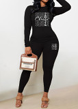 Womens Long Sleeve Tracksuit Crewneck Tops And Long Pants Printed Leisure 2 Piece Outfits