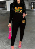 Womens Long Sleeve Tracksuit Crewneck Tops And Long Pants Printed Leisure 2 Piece Outfits
