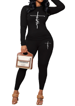 Womens Long Sleeve Tracksuit Crewneck Tops And Long Pants Printed Leisure 2 Piece Outfits