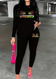 Womens Long Sleeve Tracksuit Crewneck Tops And Long Pants Printed Leisure 2 Piece Outfits