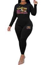 Womens Long Sleeve Tracksuit Crewneck Tops And Long Pants Printed Leisure 2 Piece Outfits