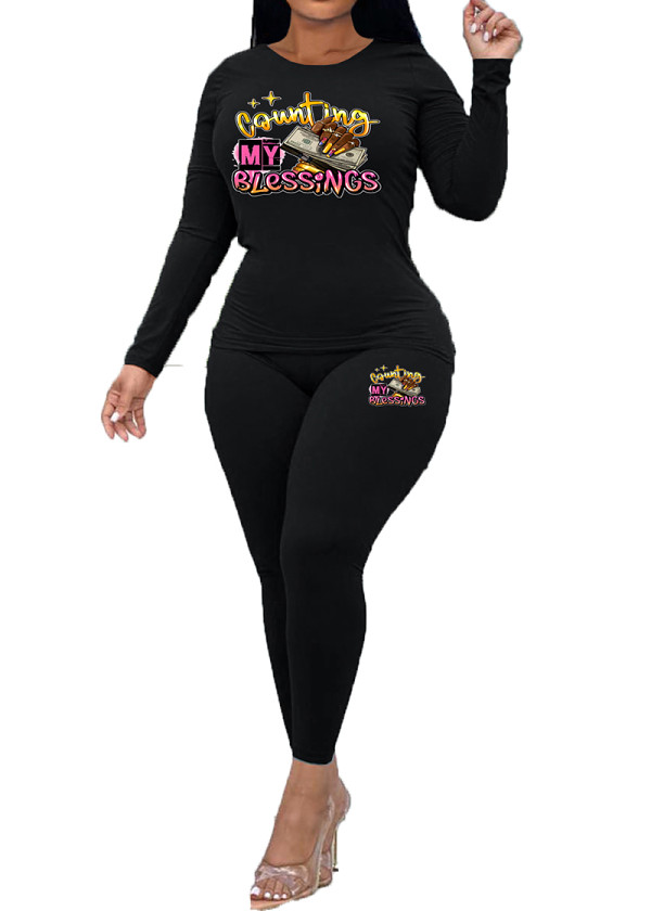 Womens Long Sleeve Tracksuit Crewneck Tops And Long Pants Printed Leisure 2 Piece Outfits