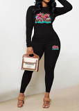 Womens Long Sleeve Tracksuit Crewneck Pullover Tops And Long Pants Printed Leisure 2 Piece Outfits