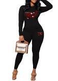 Womens Long Sleeve Tracksuit Crewneck Tops And Long Pants Printed Leisure 2 Piece Outfits