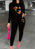 Womens Long Sleeve Tracksuit Crewneck Tops And Long Pants Printed Leisure 2 Piece Outfits