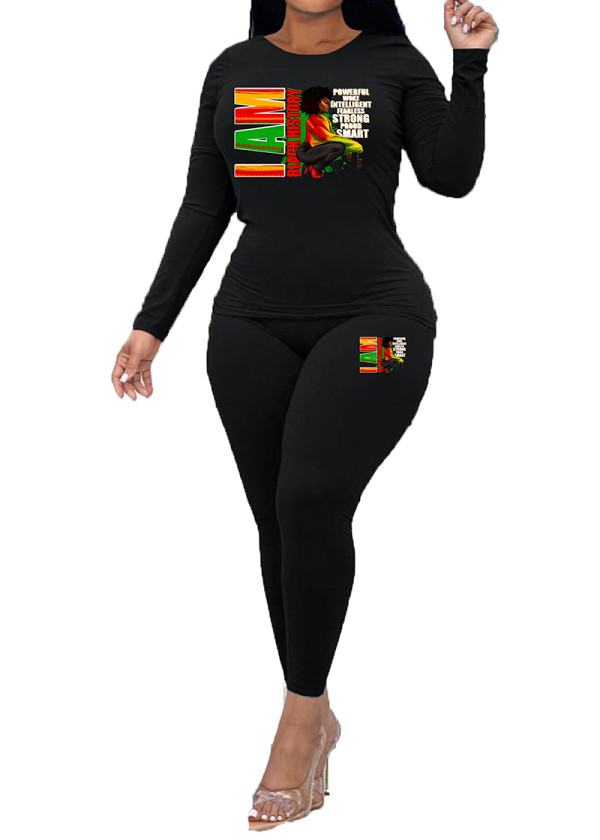 Womens Long Sleeve Tracksuit Crewneck Tops And Long Pants Printed Leisure 2 Piece Outfits