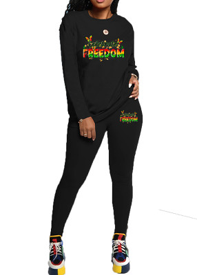 Womens Long Sleeve Tracksuit Crewneck Tops And Long Pants Printed Leisure 2 Piece Outfits
