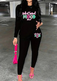 Womens Long Sleeve Tracksuit Crewneck Tops And Long Pants Printed Leisure 2 Piece Outfits
