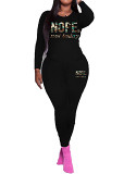Womens Long Sleeve Tracksuit Crewneck Pullover Tops And Long Pants Tracksuit Printed Leisure 2 Piece Outfits