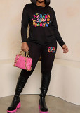 Womens Long Sleeve Tracksuit Crewneck Tops And Long Pants Printed Leisure 2 Piece Outfits