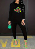 Womens Long Sleeve Tracksuit Crewneck Tops And Long Pants Printed Leisure 2 Piece Outfits
